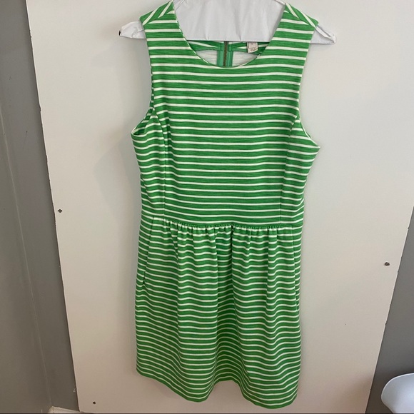 green and white striped dress